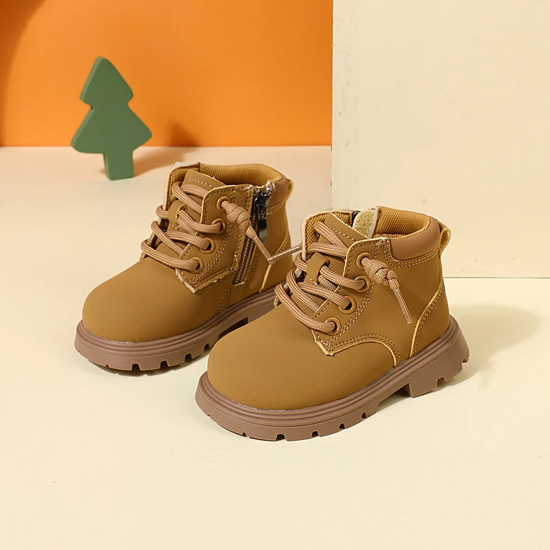 2024 New Autumn Children Boots Leather Toddler Boys Ankle Boots Soft Sole Non-slip Fashion Little Girls Boots EU 15-25