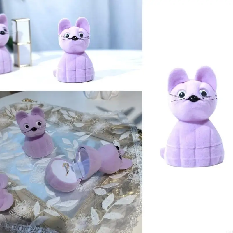 Creative Lovely Animal Flocking Rings Box Jewelry Storage Solution for Jewelry Enthusiasts and Proposals Daily Use