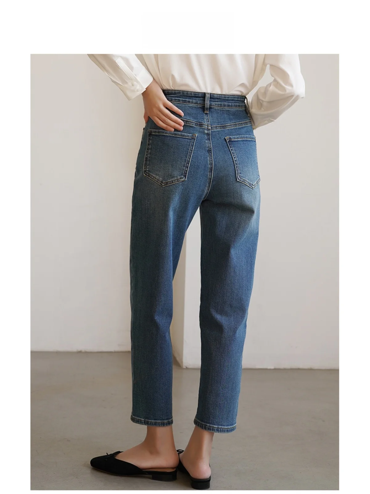 

High Waist Commuter Style Slimming Denim Jeans Straight Leg Nine Patches Women's Smoke Pipe Pants Pear Shape Body Fit