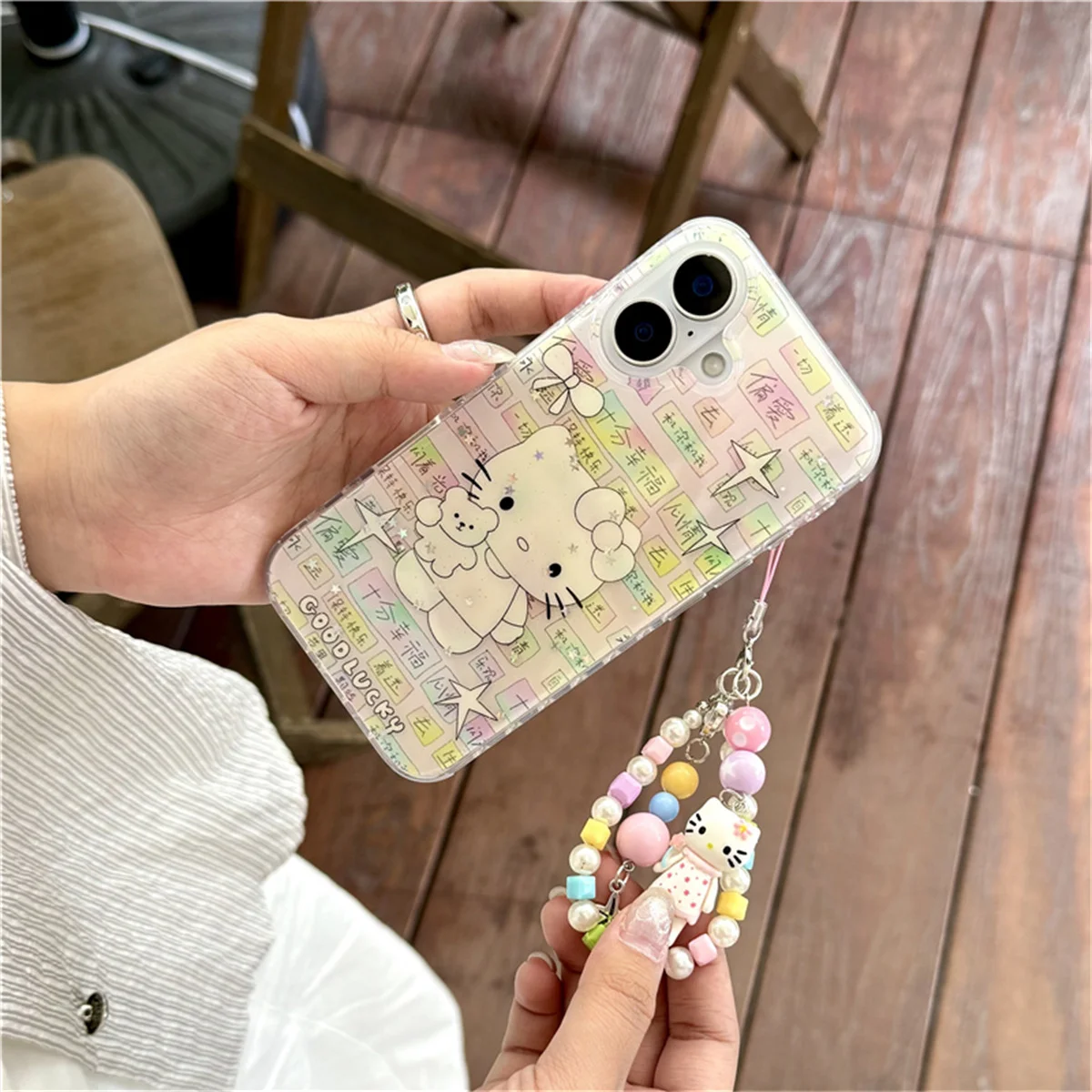 

Korean Cute Hellokitty Protective Phone Case For iPhone 16 15 14 Pro Max Back Cover with Chain Cartoon Cases