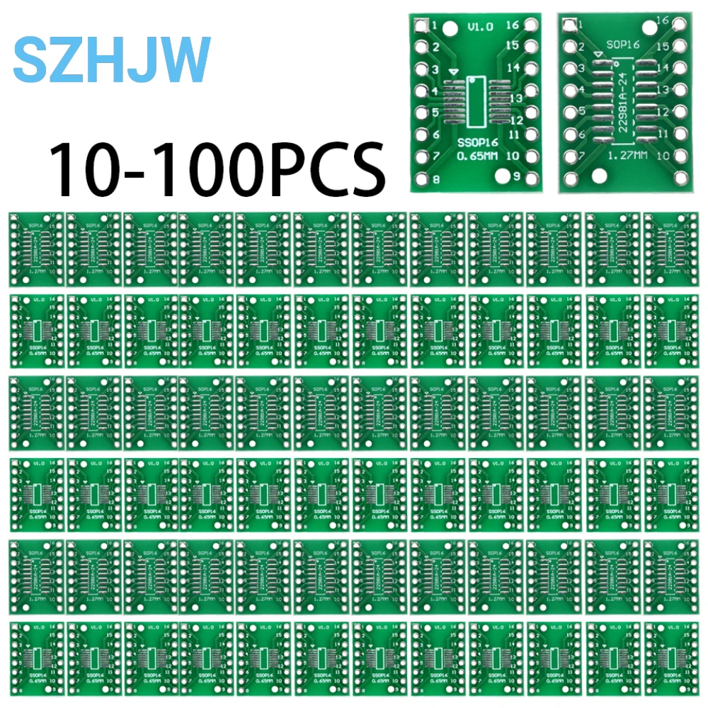 Placa adaptadora SOP16 SSOP16 de 10 100 a DIP16 de 0,65/1,27mm a 2,54mm de paso SMD a doble ROTURA DE PCB en línea