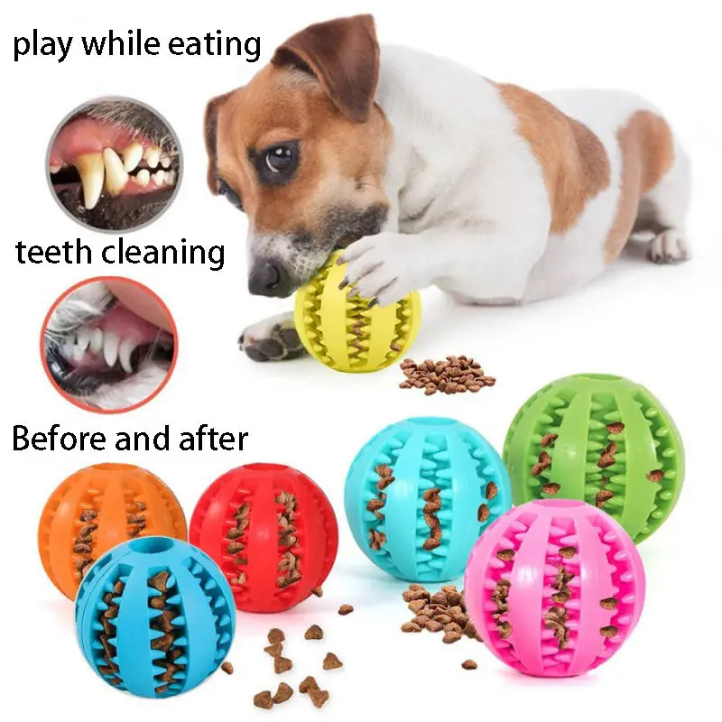 Interactive Dog Toy Ball Rubber Chew Treat Dispensing Tooth Cleaning Puppy Food Feeder Silicone Ball For Cats Dogs Pet Supplies gallery 1