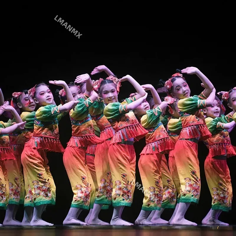 New Year's Day Children's Celebration Performance Dress Jumping Flower Shed Girls' Yangge Dance Dress