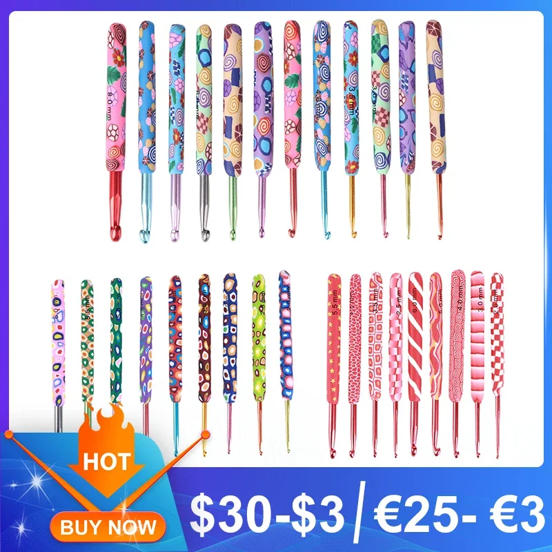 9pcs Soft Pottery Handle Crochet Needles Crochet Hooks Set 2-6mm Crochet for Knitting Needles Weave Sewing Needles Tool