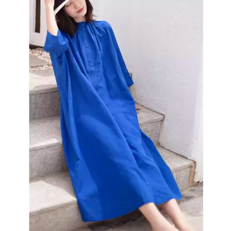 Ele coupe ample lin Dr minceur grande taille Vintage Sle t-shirt quart Sve Long Dr pour les femmes réduction de l'âge moyen