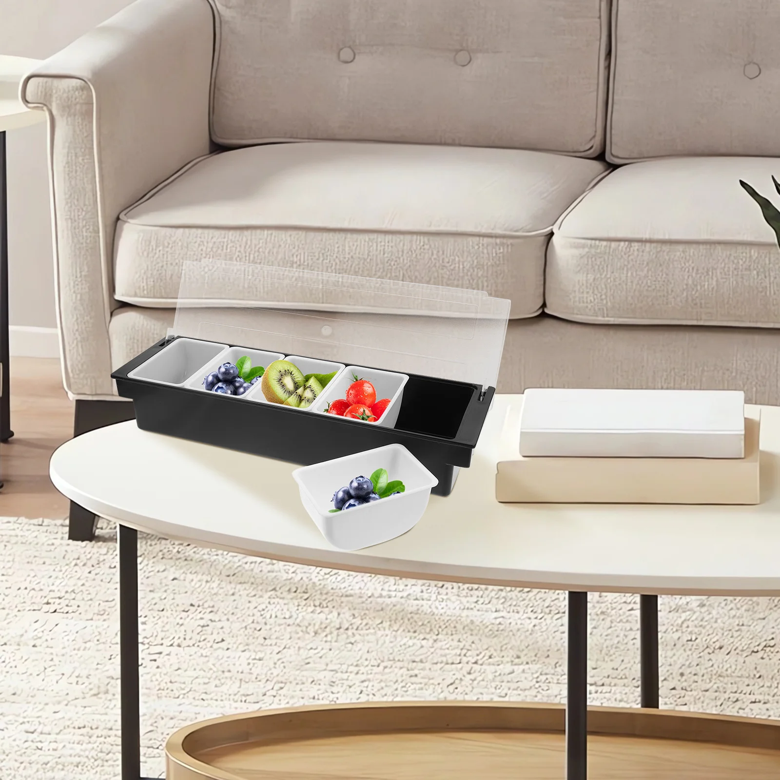 Ice Chilled 5-Compartment Condiment Box Plastic Snack Container Fruit Box Removable Divider Table Organizer Bar Restaurant