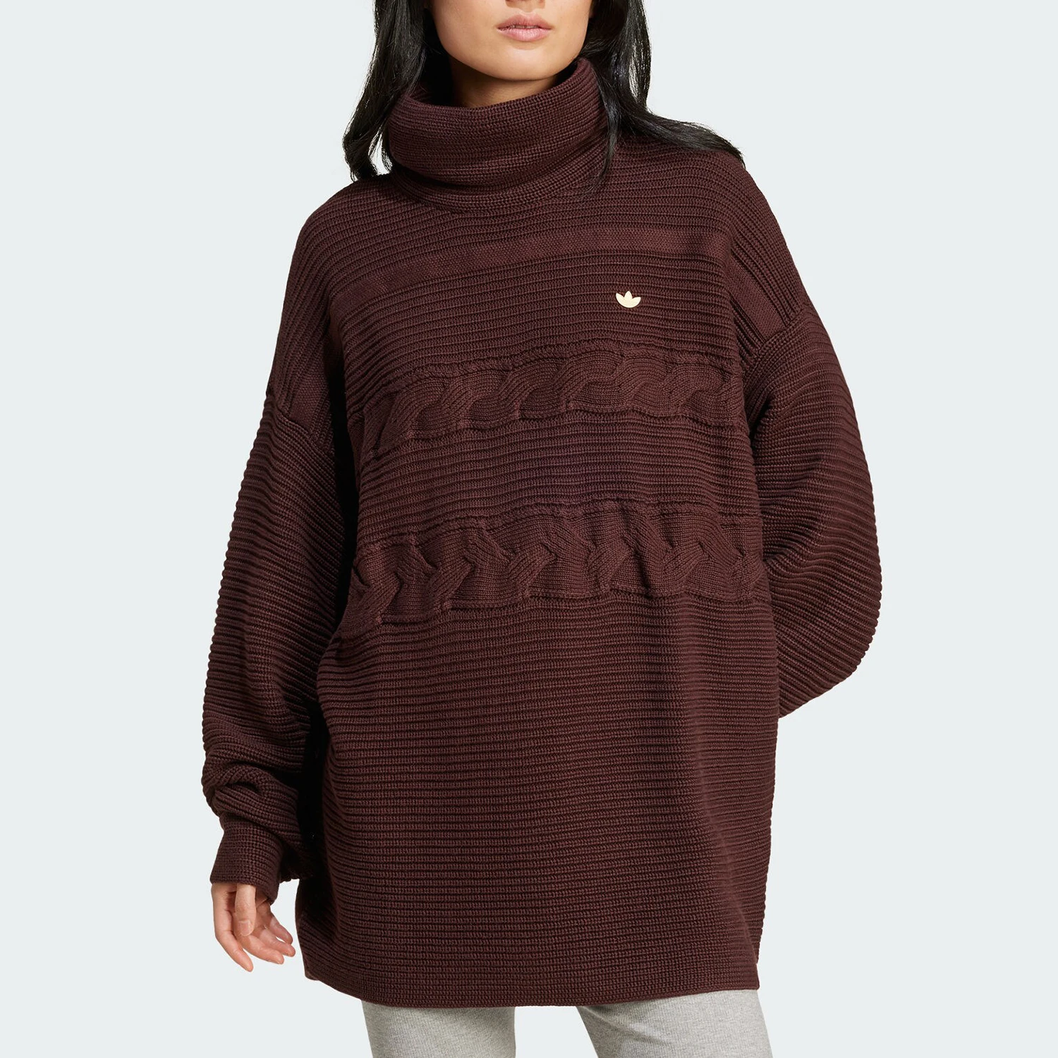 Adidas genuine clover women's retro high neck mid length knitted sweater IX0966