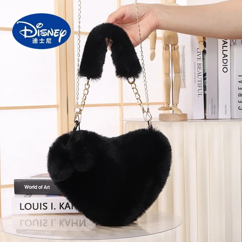 Disney Hot Sale Plüsch-Herz-Tasche – süße modische Umhängetasche mit Kettenriemen, bezaubernde und schicke herzförmige Handtasche