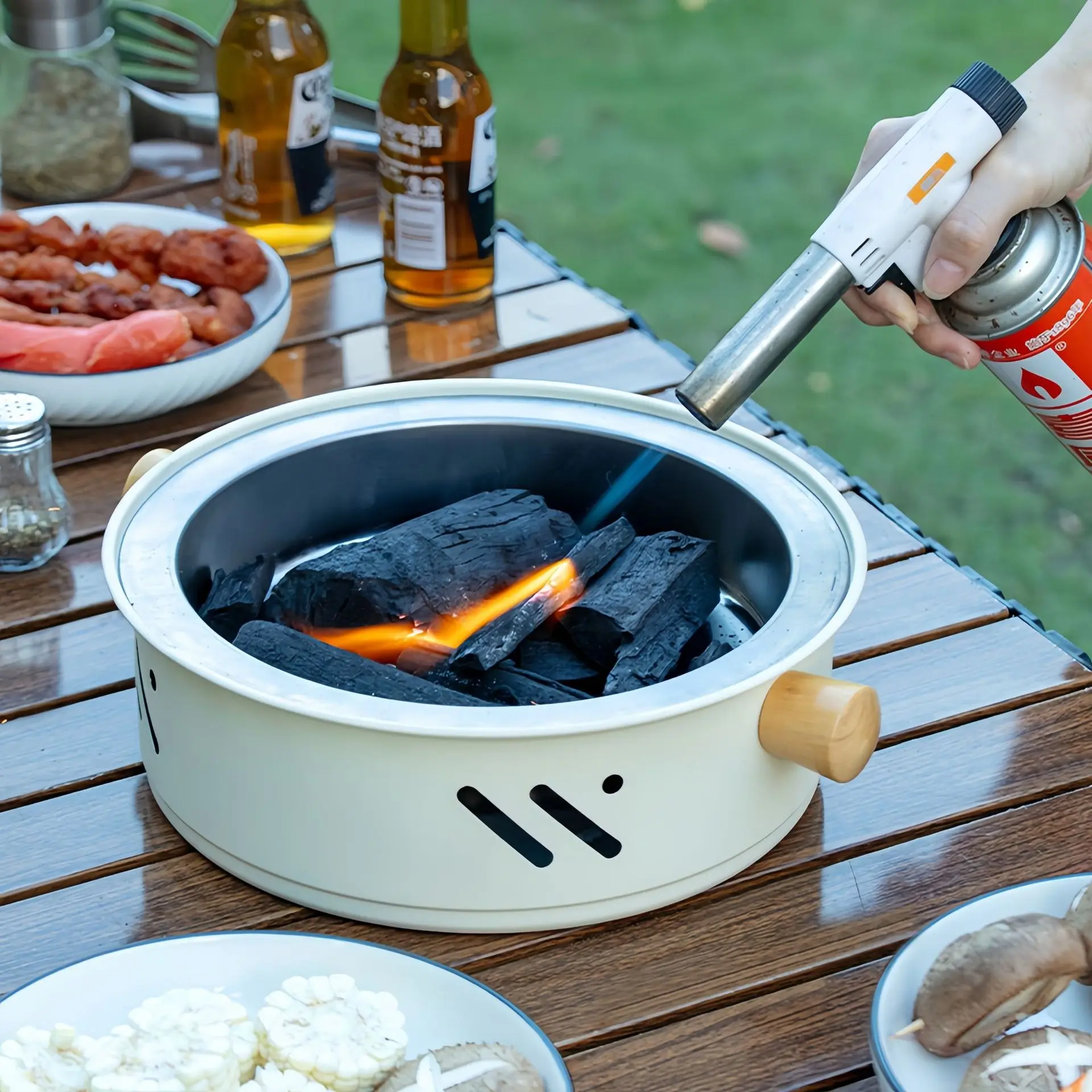 Thickened Portable Charcoal Stove Camping BBQ Grill Outdoor Tea Brewing Fire Pit for Picnic Backyard Heating Cooking