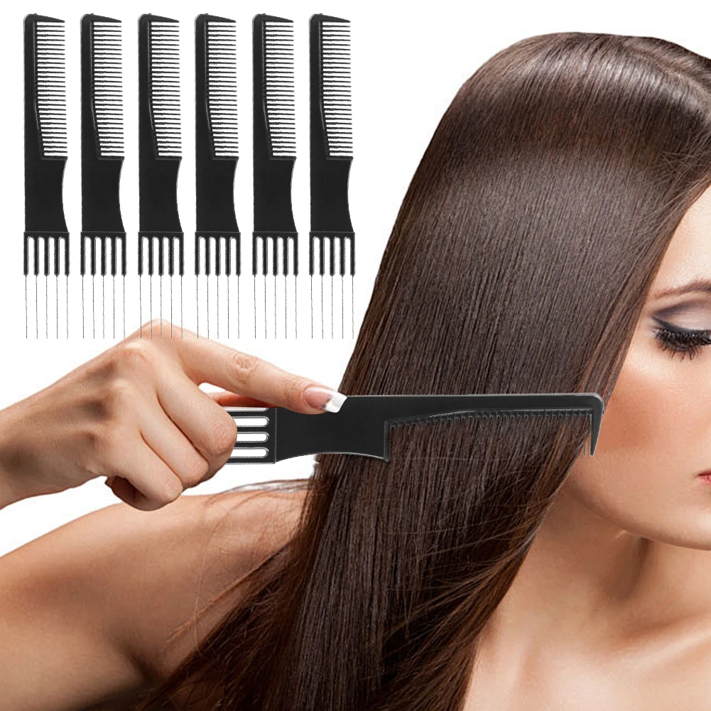 6Pcs Metal Prong Pick Combs Multi-Function Teasing Back Combs Double-Head Parting Teasing Comb Fork Comb for Hair Styling Salon