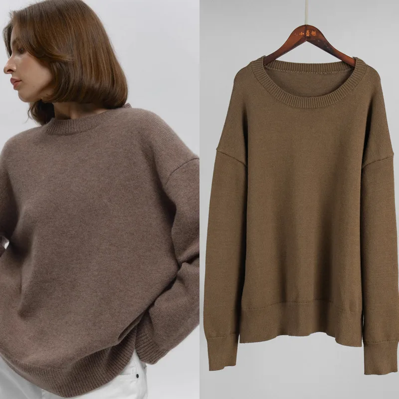 

Women's Oversized O-Neck Sweater Autumn Winter Thick Loose Pullover Casual Knitwear New Solid Color Warm Jumper Basic Daily Wear