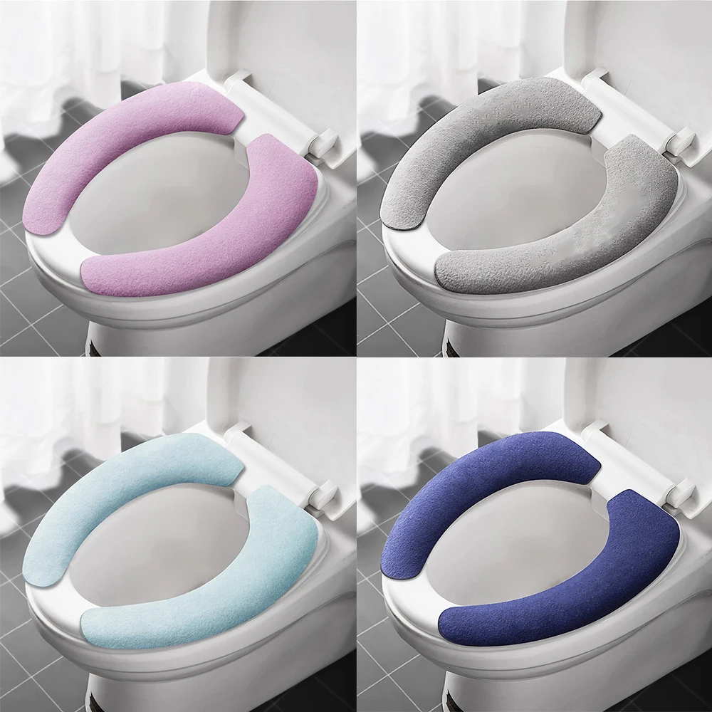 Universal Toilet Seat Cover Soft WC Paste Toilet Sticky Seat Pad Washable Bathroom Warmer Seat Lid Cover Pad Cushion  Solid Colo