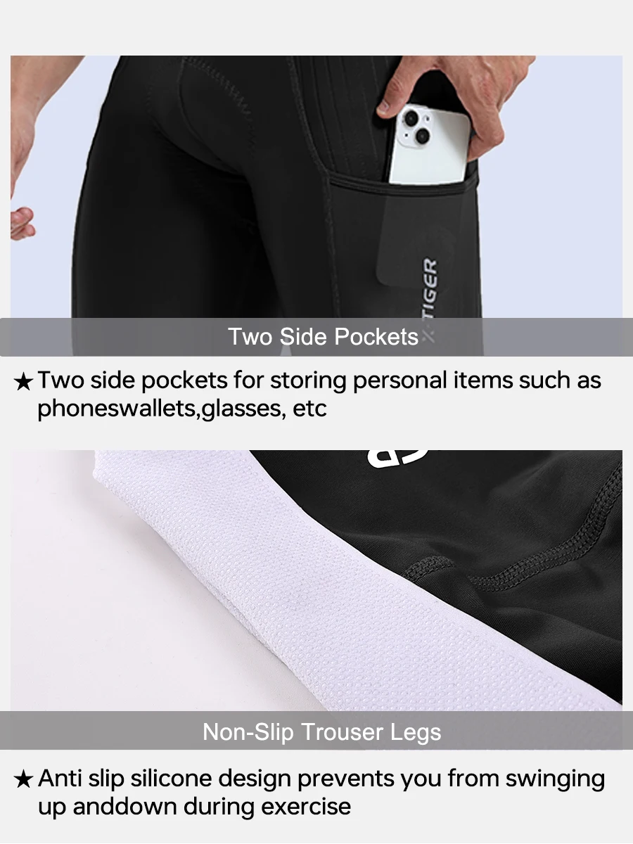 X-TIGER Herren-Radtrikot-Shorts, Sommer, hochtailliert, schnell trocknend, Radtrikot-Shorts für MTB, Rennrad, mit Taschen – Detail 11