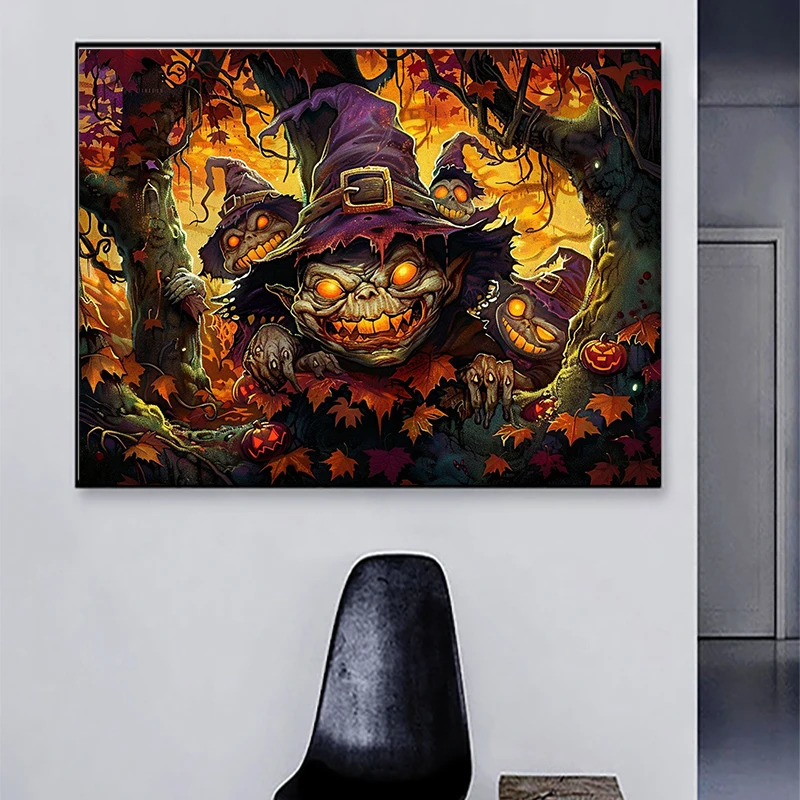 Horror Pumpkin 5D Diamond Painting Kit Skull Diamond Embroidery Full Diamond Mosaic Art Picture DIY Halloween Decoration Gift