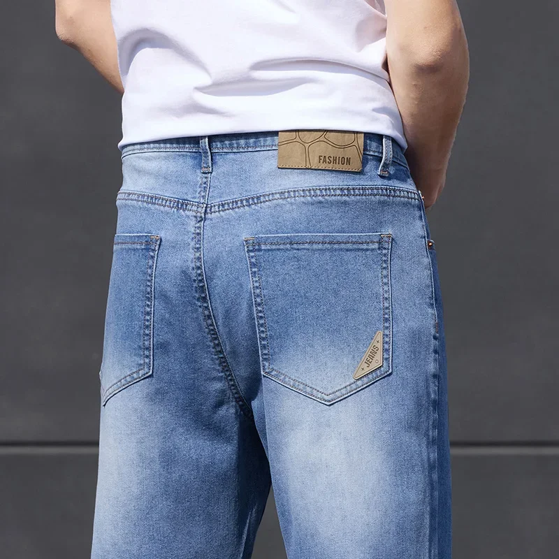 

Spring Summer Men's Solid Color Washed Light Blue Business Casual Versatile Soft Breathable Loose Straight Elastic Pants for Men