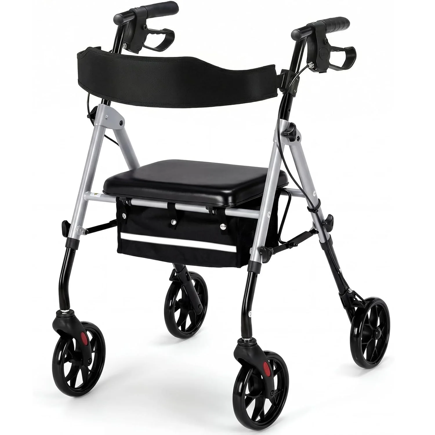 Faltbarer Rollator für Senioren, leichter Alu-Rollator mit 20 cm All-Terrain-Reifen, Gehhilfe, 8-fach höhenverstellbarer Sitz und Griff
