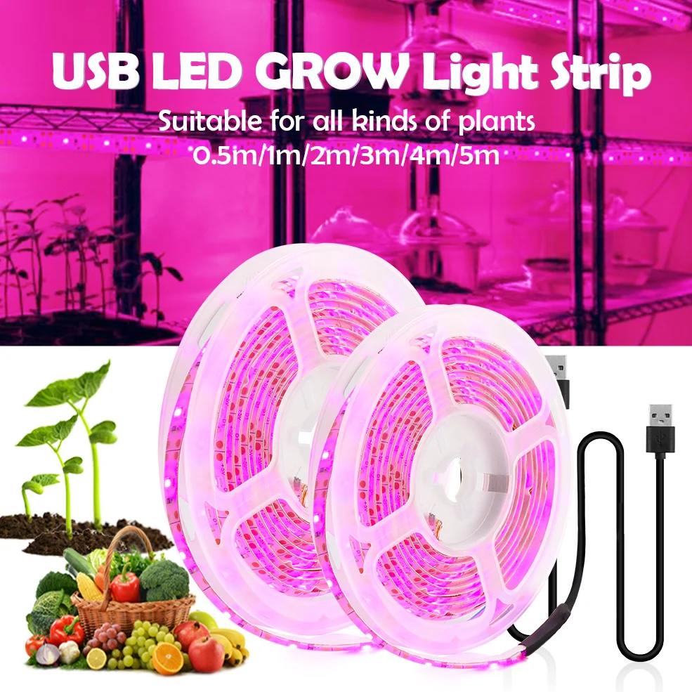 LED Plant Grow Light Full Spectrum USB Grow Light Strip 5V 2835 Chip LED Phyto Lamp for Plants Flowers Greenhouse Hydroponics