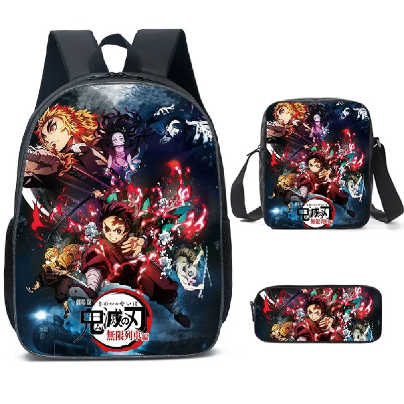 

Anime Demon Slayer Kamado Nezuko Printed Backpack 3-Piece Set Students Fashion Schoolbag Kid Backpack shoulder bag Pencil Case