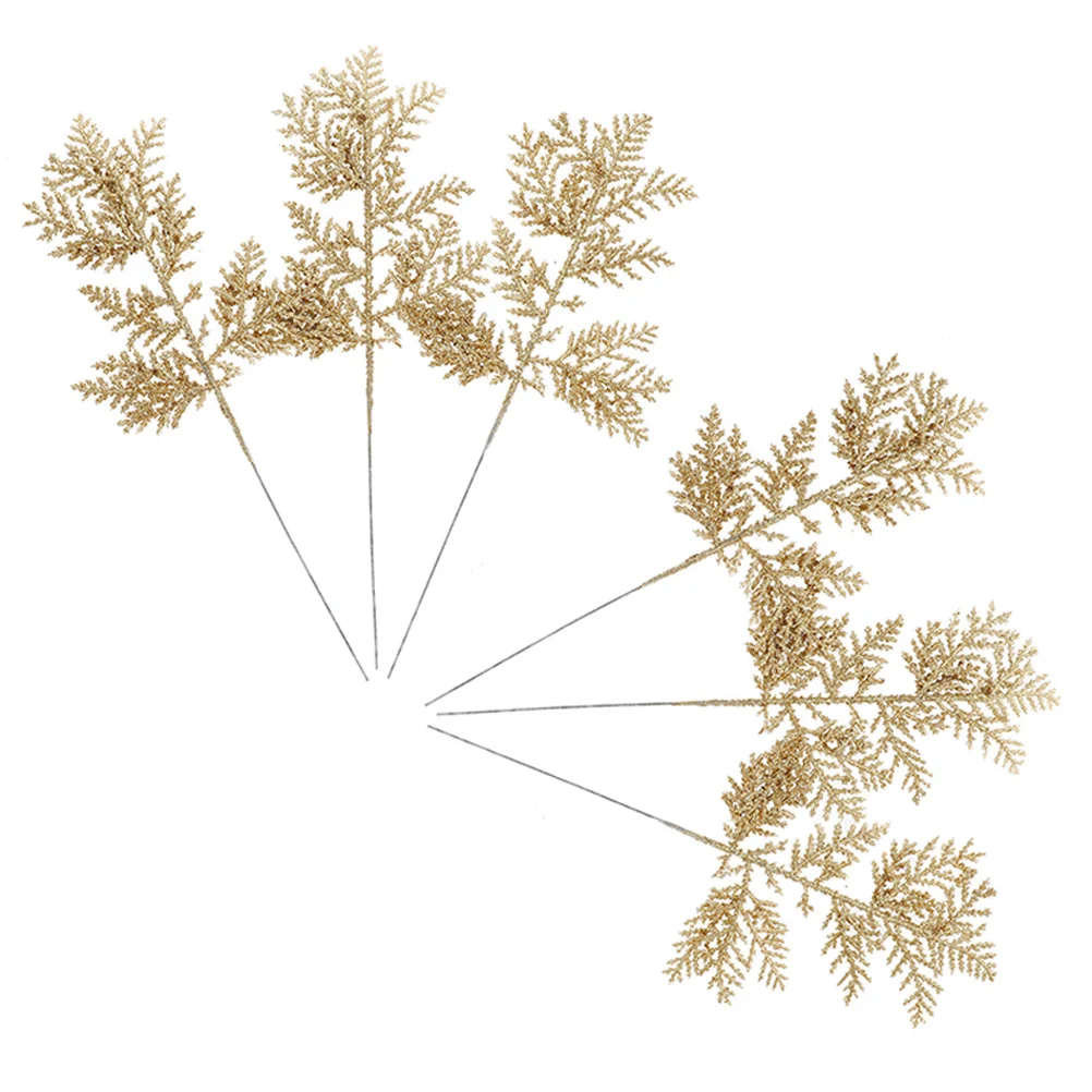 6 قطعة فروع الصنوبر الاصطناعي بريق أوراق عيد الميلاد يختار Diy بها بنفسك شجرة عيد الميلاد ديكور الزفاف المنزل حفلة زهرية حشو داخلي