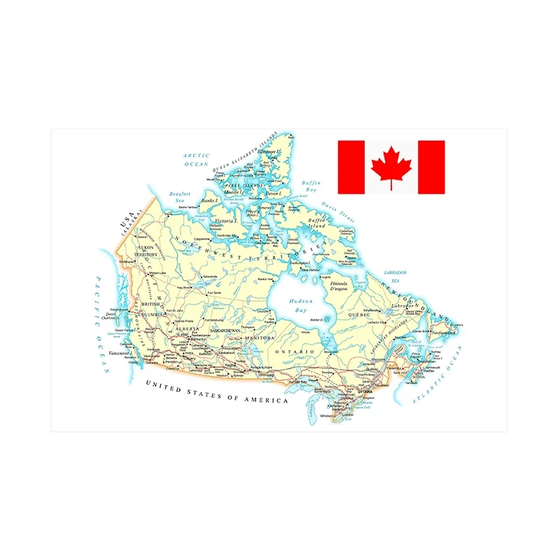 225*150cm la mappa del percorso del Canada In Poster decorativo da parete francese pittura su tela Non tessuta decorazioni per la casa materiale scolastico per aula