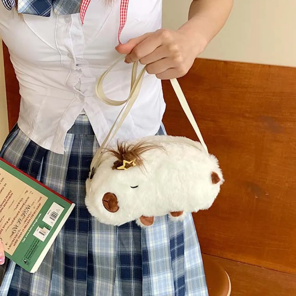 

Pink Cute Capybara Plush Bag Lightweight Soft Cartoon Shoulder Pouch Hairpin Large Capacity Creative Crossbody Bag Women
