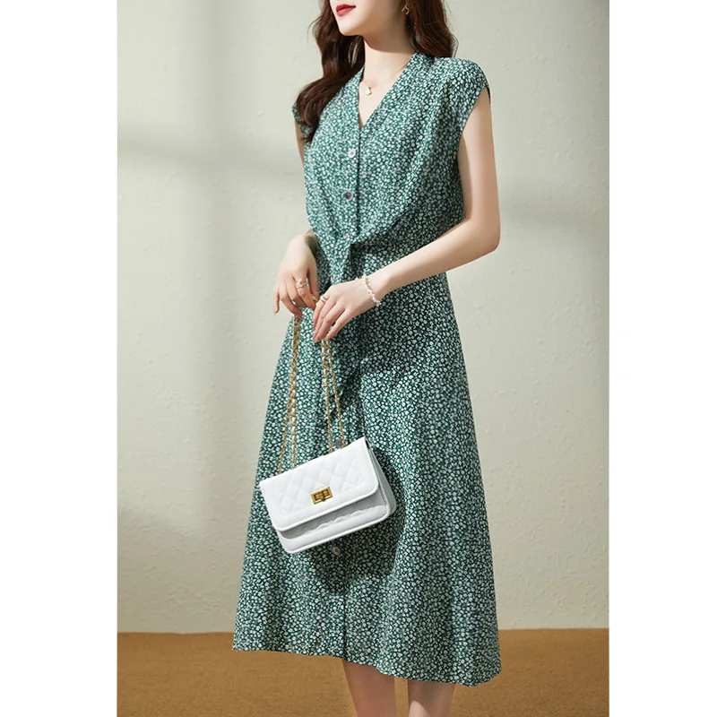 100% Natural Mulberry Silk Women's Dresses Mid Length Dresses High Quality Women Clothing Summer Dress New 2024 Vestidos Mujer