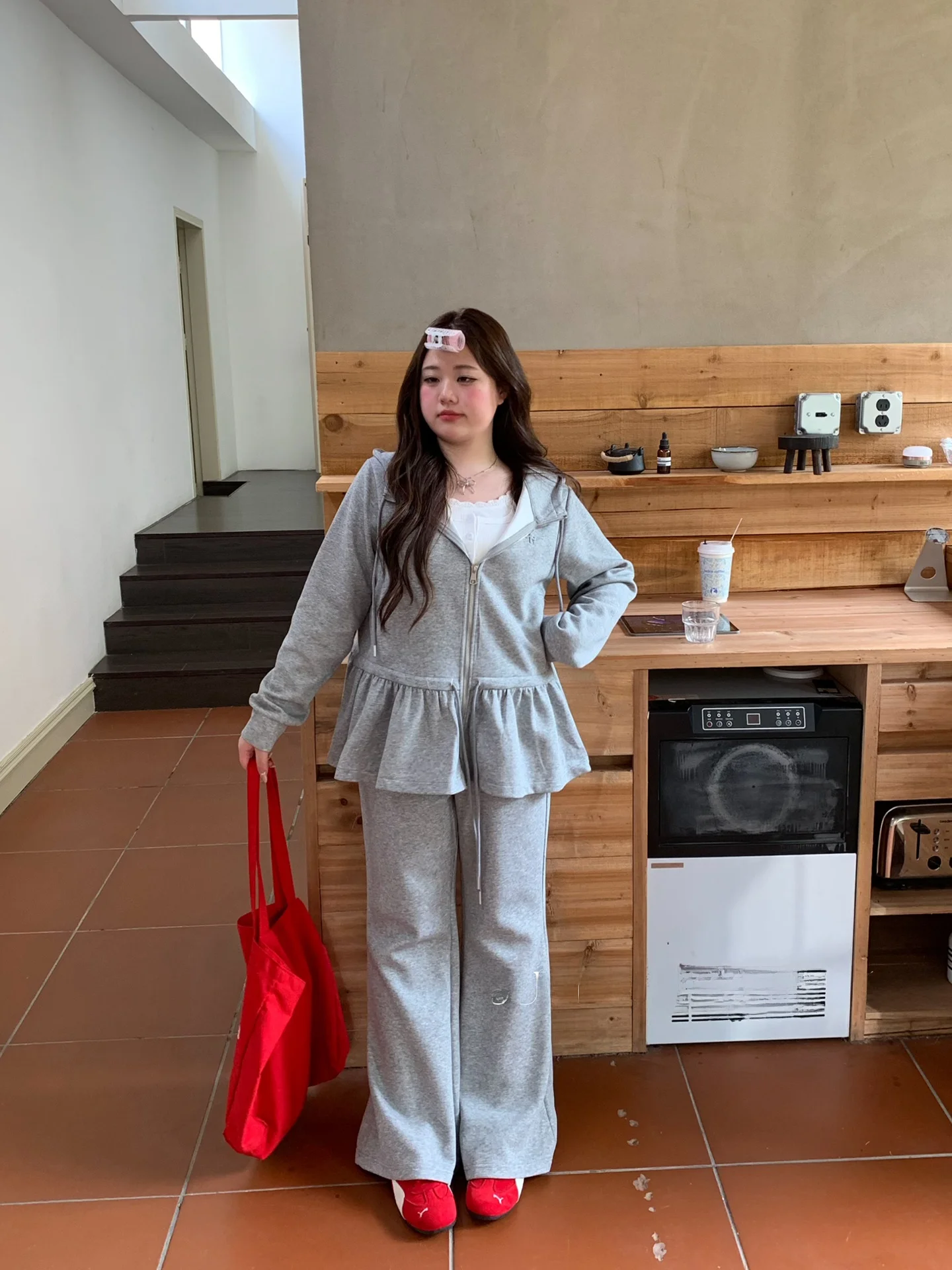 

Korean Style Hooded Sweatshirt And Wide Leg Pants Set for Women Drawstring Casual Outfit Sunny Seoul College Girl plus Size