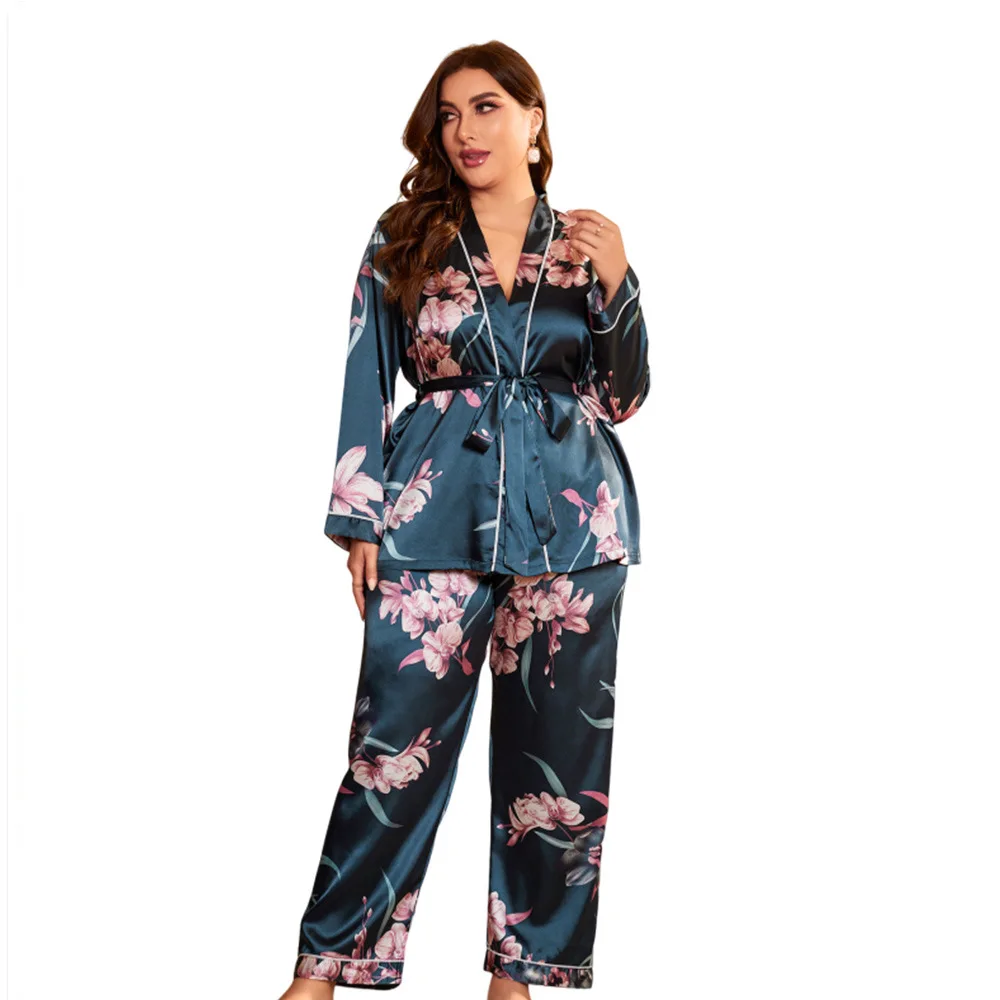 Luxury Silk Sleepwear Women Loungewear Big Size Pajama Sets Long Sleeve Tops Pants Two Pieces Suits Bathrobe Sexy Nightwear