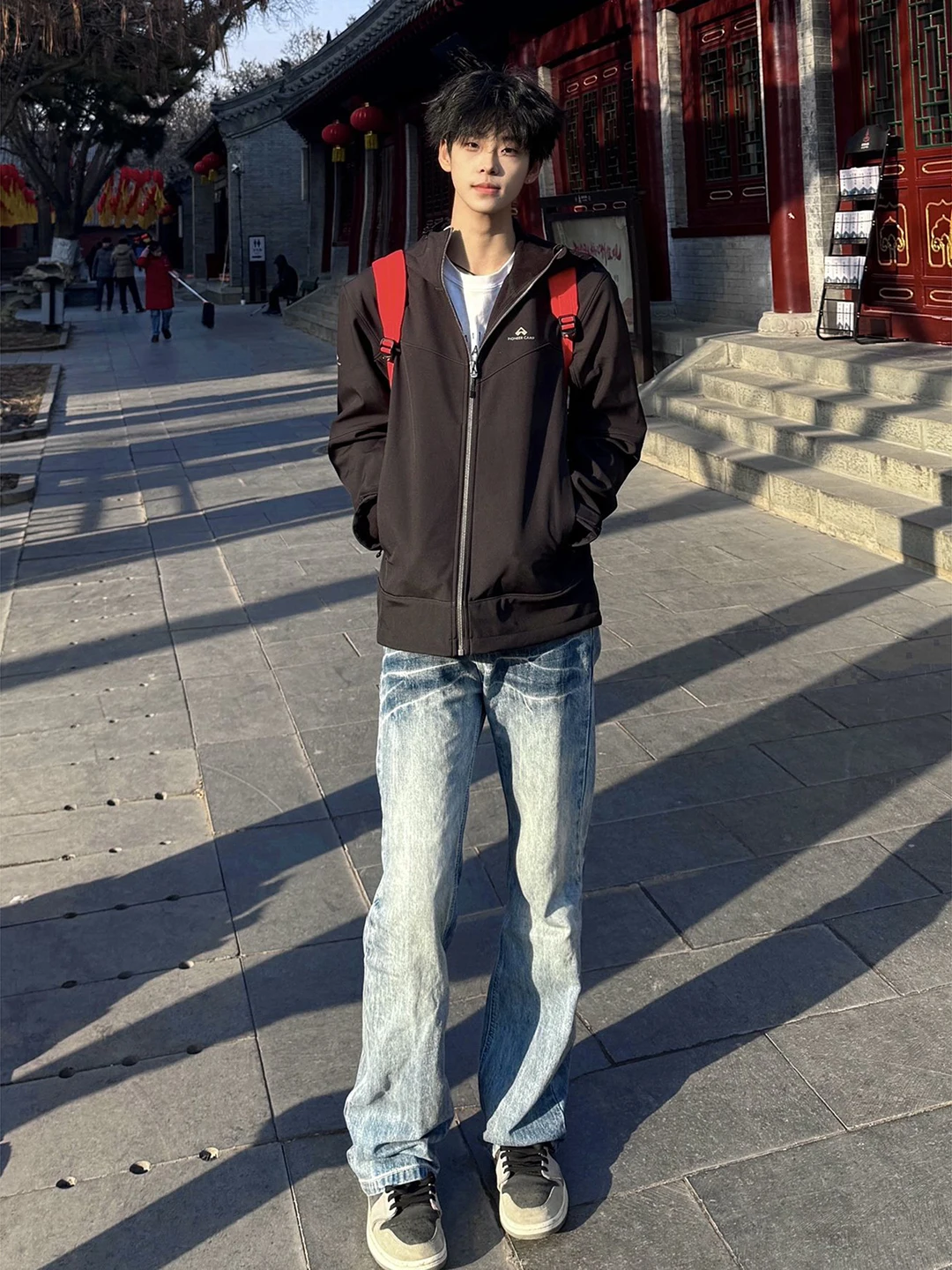 

Light Blue Lightning Pattern Straight Leg Jeans Men's Sle American High Street Spring Cleanfit Flared Pants Casual Jeans