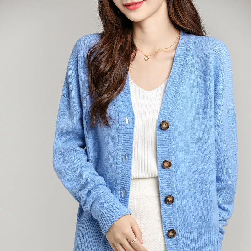 

Knitted cardigan women's new V-neck loose and lazy INS minimalist style slimming and flesh covering sweater jacket