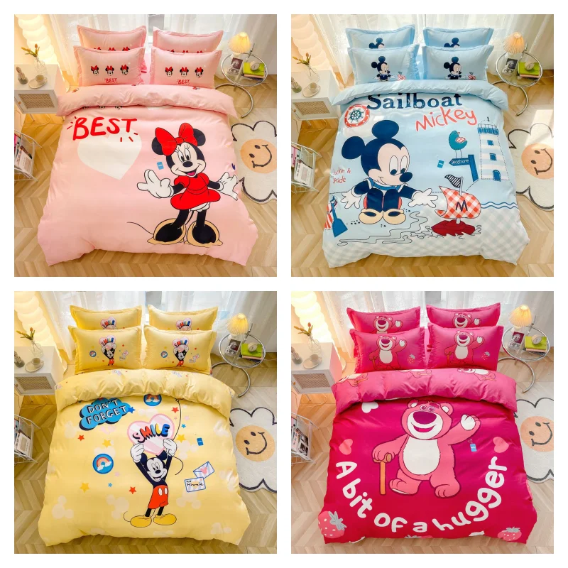 

Disney Mickey Minnie Lotso, Lotso Fitted Sheet 4-Piece Set Creative High-Looking Cute Girly Heart Student Dormitory Home Bedding