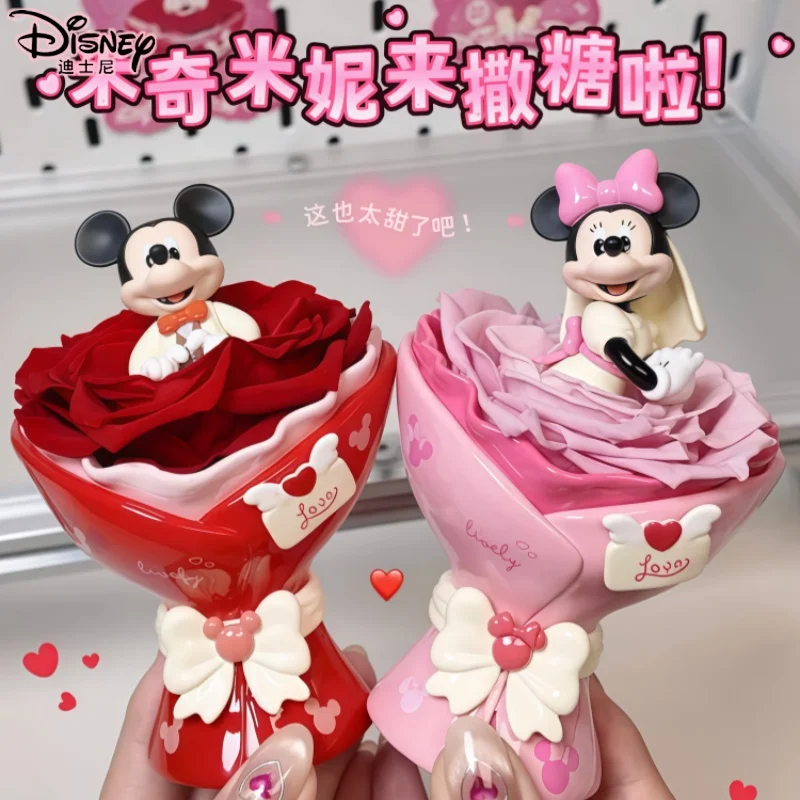 

Disney милый вечный цветочный букет серии слепая коробка игрушка Микки Минни Дональд Дак чип 'N' Дейл фигурка модель орнамент подарок для девочки