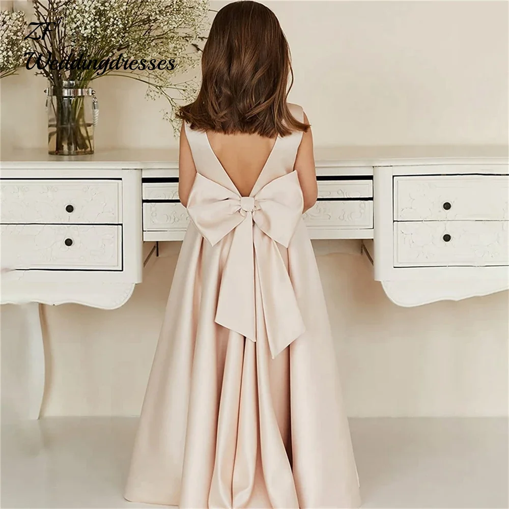 CustomizeSatin Lovely Sleeveless Fluffy Bow Belt Girl Dress Princess Ball First Dresses Surprise Birthday Present