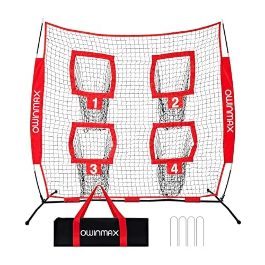

6x6 ft Football Trainer Throwing Net, Training Target Practice with 4 Targets, Includes Carry Bag and Ground Stake, Black and R