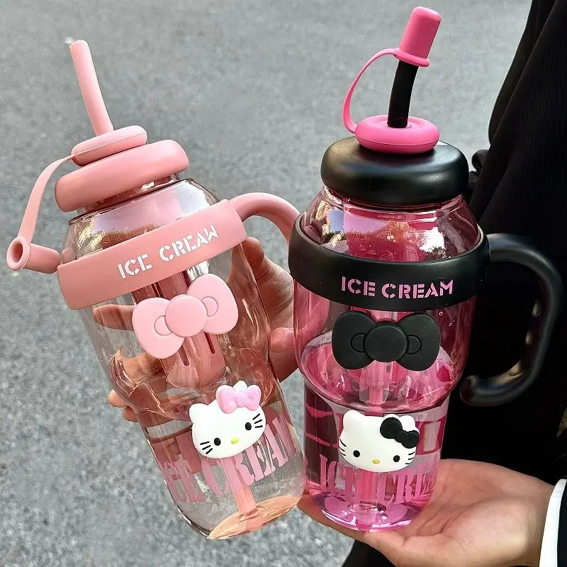 Kawaii Anime Cartoon Hellokitty 1300Ml High Capacity Sippy Cup Summer Student Drinking Cup Juice Cup Kt Cat Cute Car Water Cup