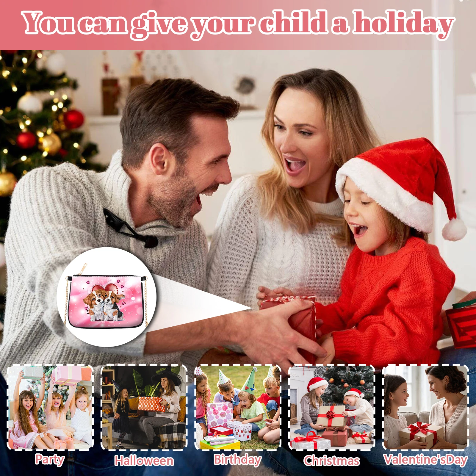 شكل خاص زهرة جرو الماس اللوحة حقيبة صغيرة 5D DIY الماس الفن حقيبة يد حجر الراين غرزة حقيبة كتف للنساء الفتيات #5