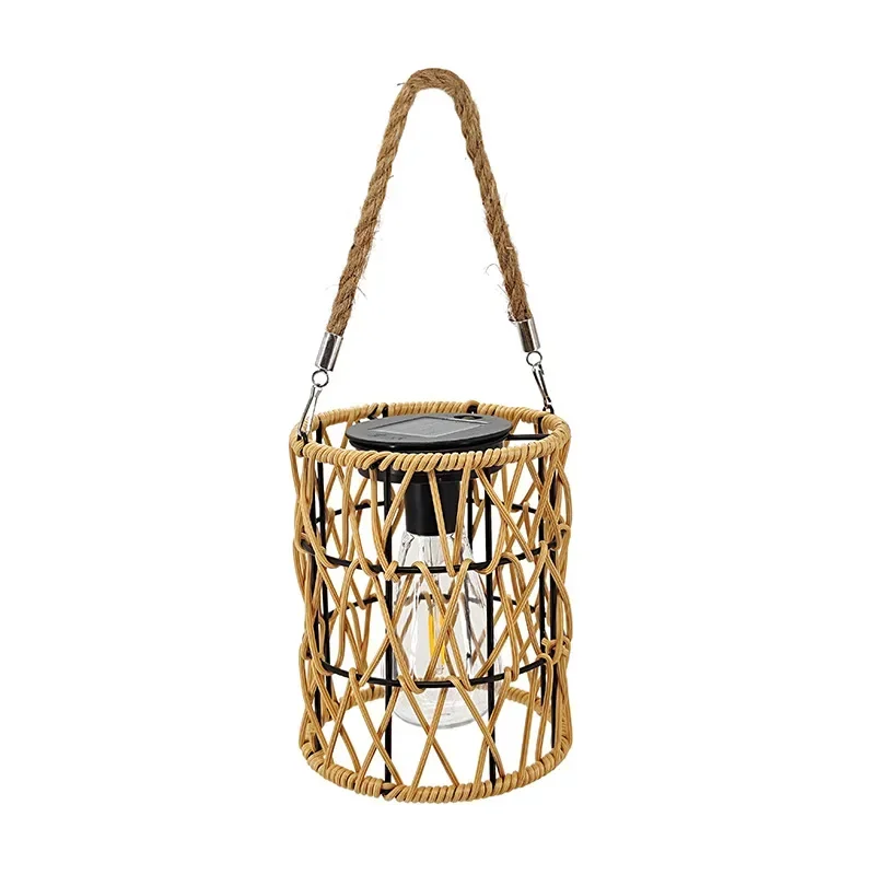 Outdoor Household Villa Garden Projection Plastic Vine Woven Iron Lantern Simple and Durable Solar Energy Garden Lamp