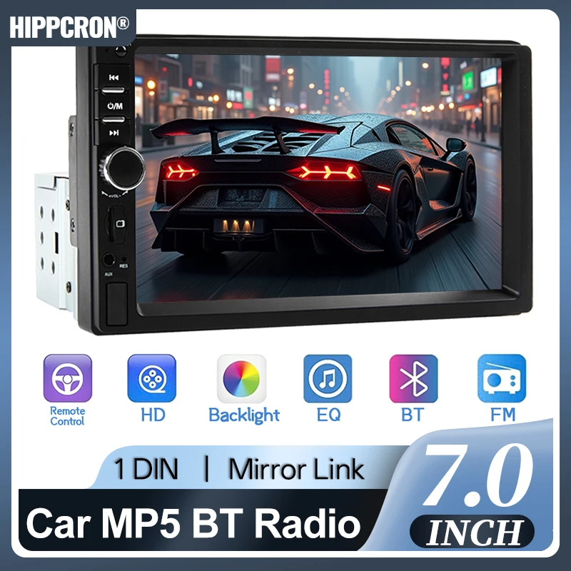 7 Zoll Autoradio 1 Din Multimedia MP5 Player Mirror Link Touchscreen FM ISO Power Aux-Eingang Bluetooth USB Universelles Autoradio