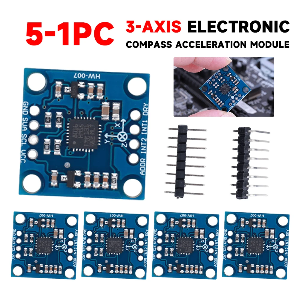 5-1PC GY-51 LSM303 LSM303D LSM303DLH Dreiachsen-Kompass-Sensormodul IIC 3-Achsen-Magnetometermodul für Arduino-Board