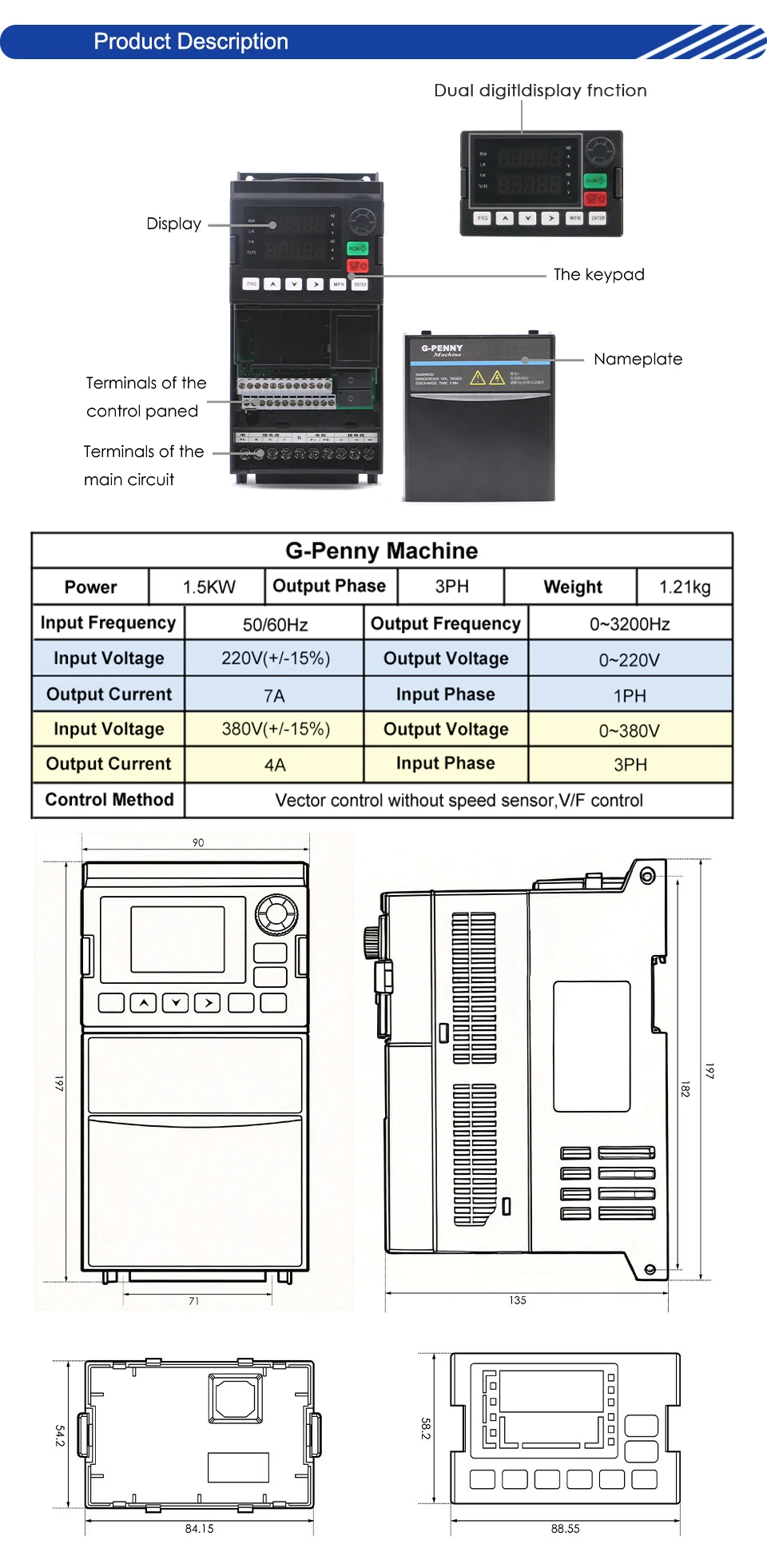 G-Penny 220V/380V Wassergekühlte Spindel 1,5kW ER11 4 Stück Lager 80mm & Huanyang Inverter & 80mm Spindelhalterung & 75W Wasserpumpe – Detail 9