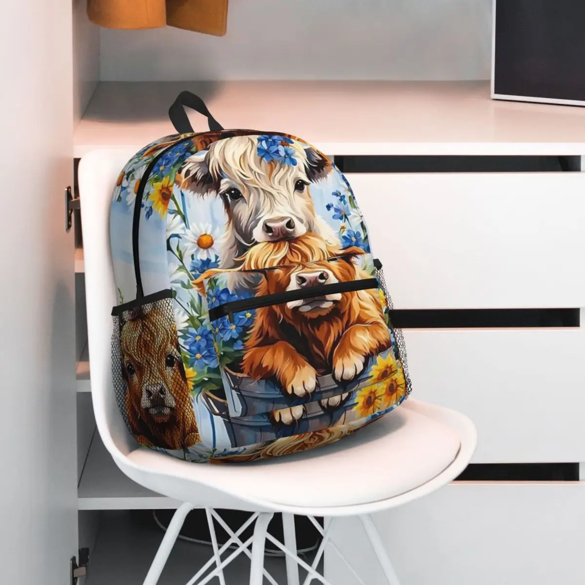 Cartoon Animal Cattle Printed Backpack Daypack Large Capacity Boys Girls BookBag School Bag Shoulder Bags for Men Women