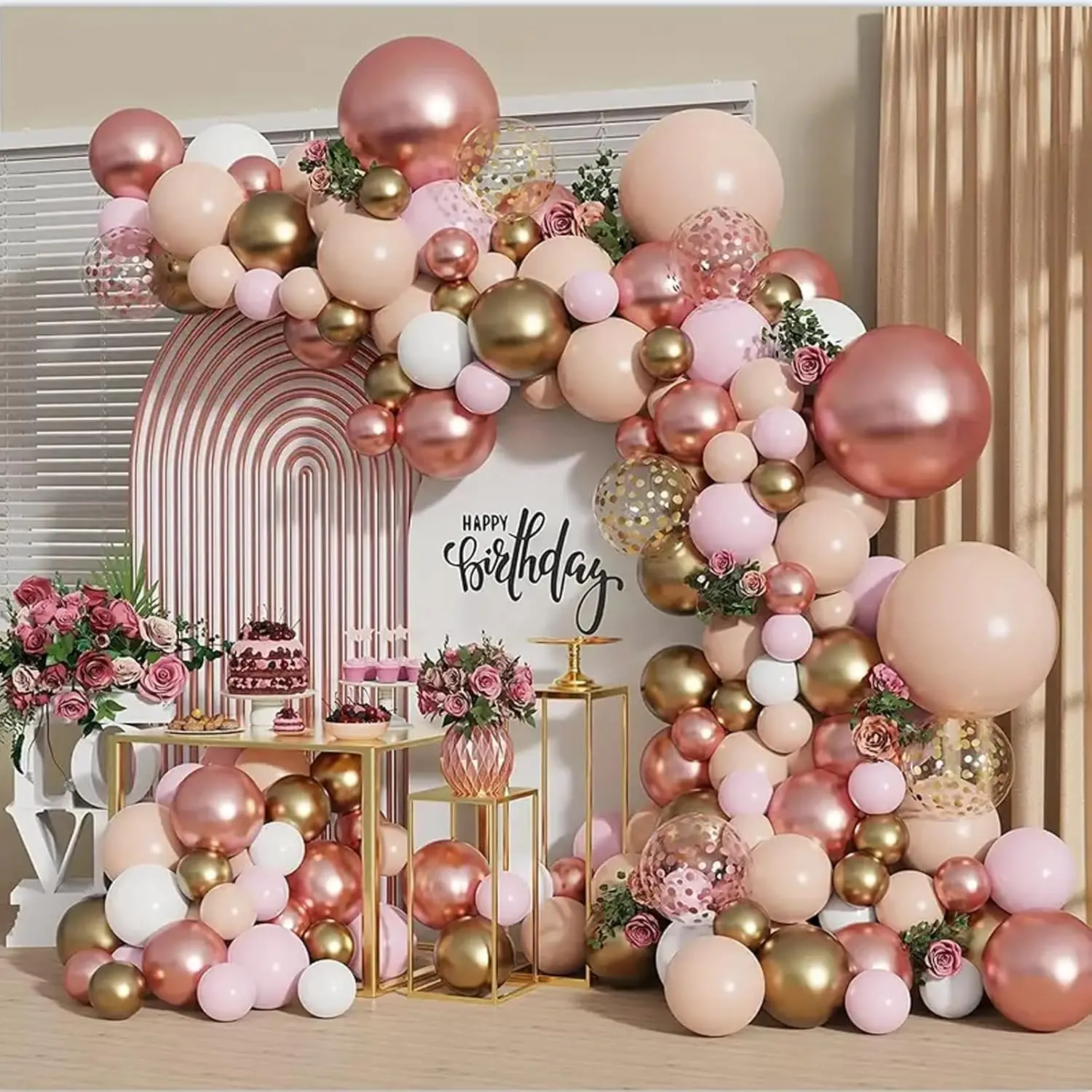 Roségoldene Ballon-Girlanden-Set, Konfetti-Luftballons für Hochzeit, Brautparty, Prinzessin, Party, Mädchen, Geburtstag, Babyparty-Dekorationen