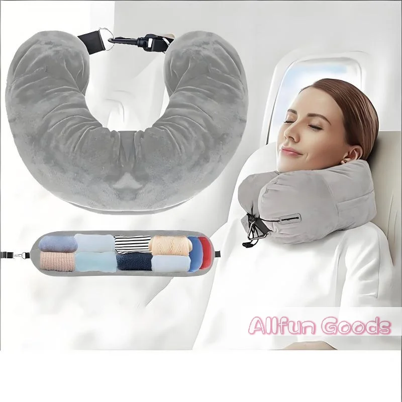[TG835]U Shaped Fillable Travel Neck Pillow Can Hold Clothes Pillowcase Storage Soft Fabric Portable Travel Bag Pillow