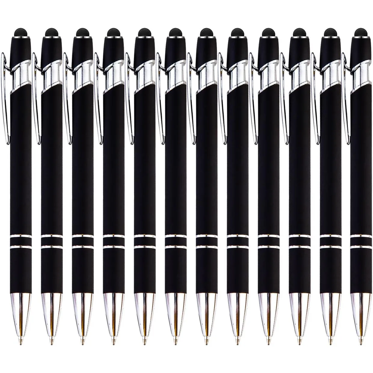 

12-Piece Black Ballpoint Pen with Stylus Tip 2 in 1 Stylish Metal Touch Screen Pen Black Ink 1.0 mm Medium Point