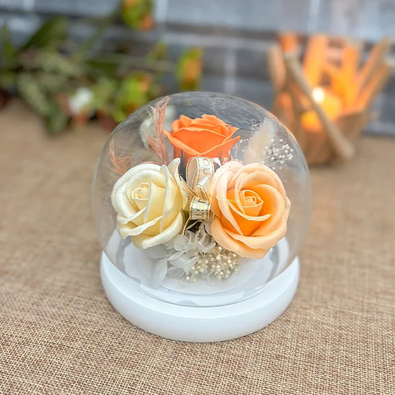 

F Small Packing Round Glass Dome Home Decoration White Base Transparent Cover DIY Birthday Friend Gift Wedding Live Ornament