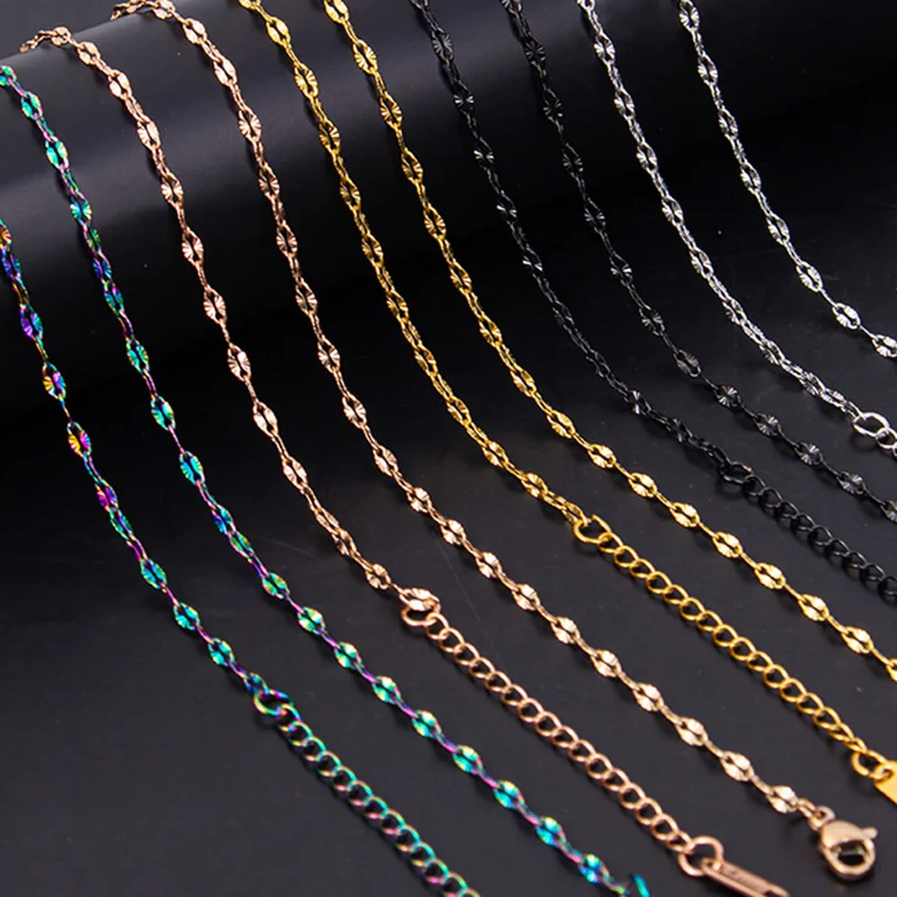 1/10pcs Stainless Steel Wide Embossed Sunshine Link Chain Necklace For Women Choker 5 Color Available Jewelry Making Accessories