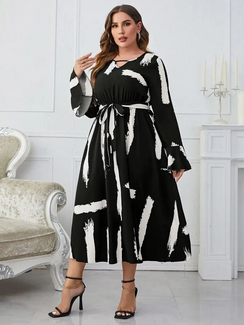 

Striped V-neck Dress for Women Woven Long Sleeve Casual Elegant and Pretty Black Cheap Dresses, Free Shipping, Plus Size, Summer