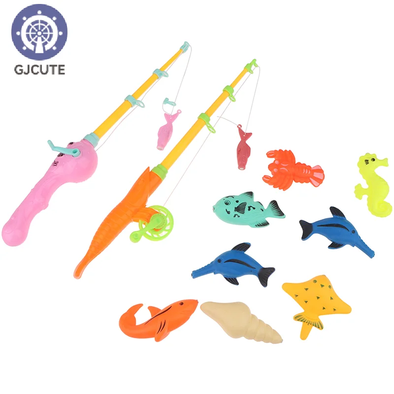 1Pcs Children Magnetic Fishing Rod With 10 Random Small Fish Bathtub Pool Water Floating Fish Toy Parent-child Interactive Toys
