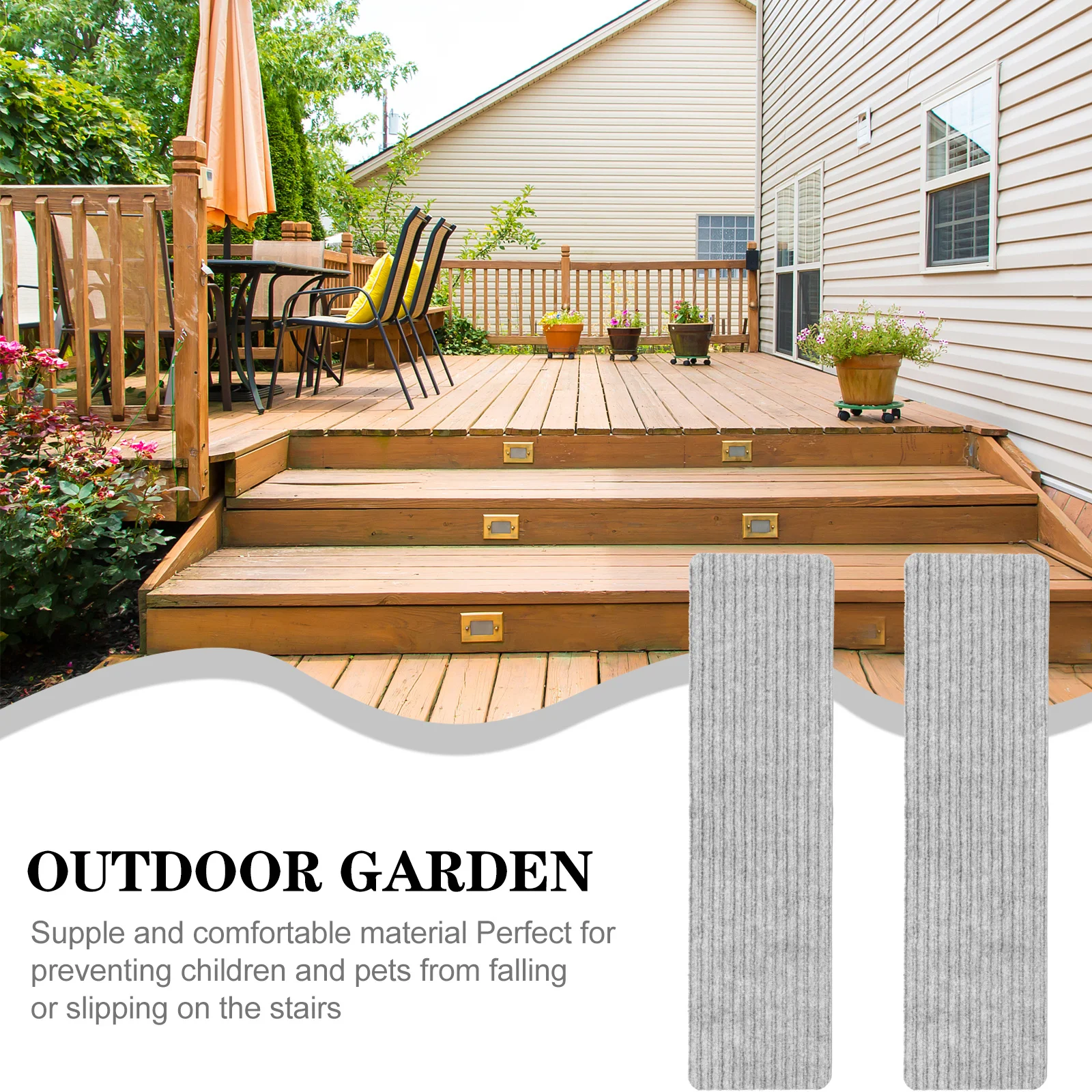 

2Pcs Non-Slip Carpet Stair Treads Self-Adhesive Safety Mats for Kids Pets Indoor Outdoor Durable Washable Anti-Skid