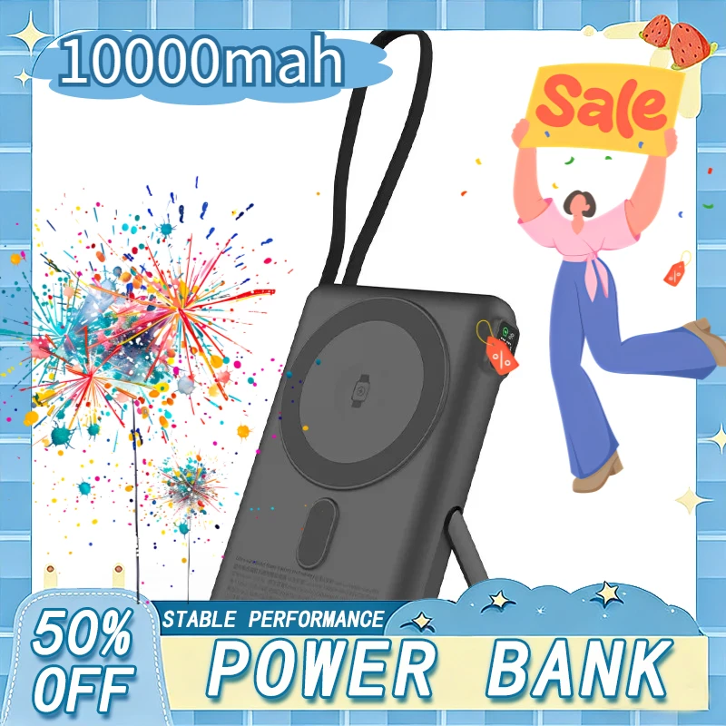 

With Stand Type-C Cable Rechargeable 10000mAh Semi-Solid State Battery Magnetic Wireless Power Bank For iPhone Airpod iwtach